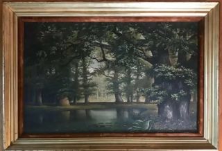 19 Century Antique Painting - Poss Hudson Valley.  Guilted Frame.  River Scene