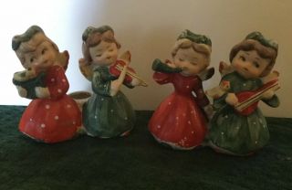 Vintage Commodere Christmas Angel Figurines Set Of 2 Candle Holders Japan