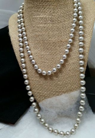 Vintage Crown Trifari Hand Knot Gray Glass Faux Pearl Hidden Clasp Two Necklaces