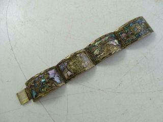 Vintage Mexico Sterling Silver Abalone Bracelet 7.  5 " Long Mexican Calendar Old