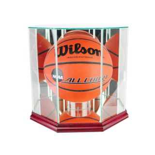 Glass Octagon Full Size Basketball Display Case With Cherry Wood And Mirror Back