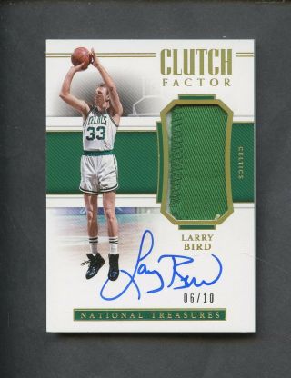 2018 - 19 National Treasures Clutch Factor Gold Larry Bird Celtics Patch Auto /10