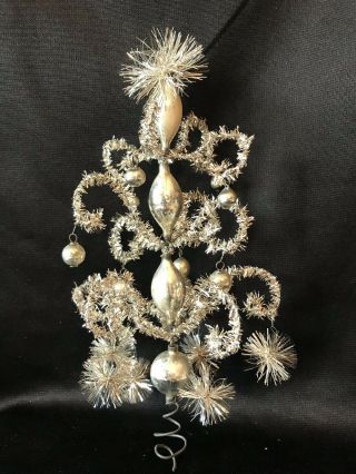 Antique German Tinsel Mercury Glass Silver Feather Christmas Tree Topper