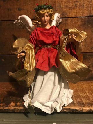 Vintage Possible Dreams Clothtique Christmas Angel Tree Topper Red Gold