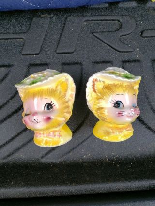 Vintage Enesco Miss Priss Winking Kitty Cat Salt And Pepper Shakers,  Label