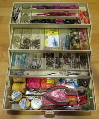 Vintage Fishing Plano Tackle Box Full Of Fishing Accessories