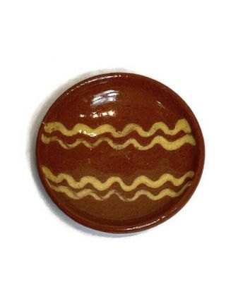 Vtg Igma Artisan Jane Graber Miniature Redware Yellow Lines Plate 1:12 Scale