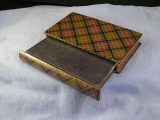 ANTIQUE VICTORIAN MAUCHLINE WARE SEWING BOX NEEDLE CASE FIGURAL BOOK CLANRONALD 3