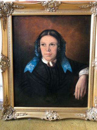 Large Antique 19th Century Portrait Painting - Oil On Canvas -