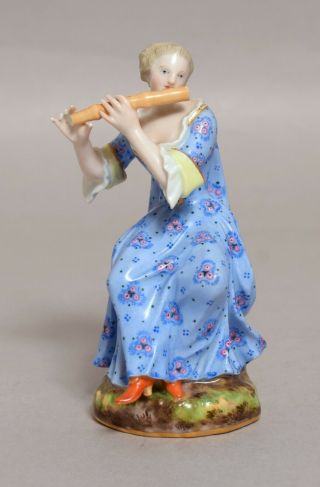 An Attractive Antique 19thc Meissen Porcelain Figure Of A Lady Musician