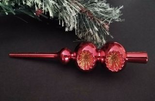 Vintage Red Finial Christmas Tree Topper 6 " Mini Indented Gold Glitter Metallic
