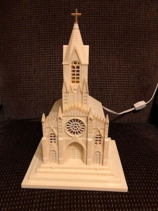 Vintage Christmas Lighted Raylite Plastic Church With Stained Windows