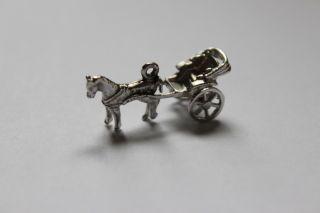 Vintage Horse Drawn Carriage / Buggy Sterling Silver Charm - 3 - D - Articulated