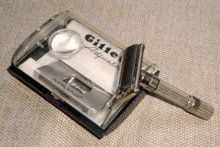 Vintage c1960s Safety Razor Set GILLETTE Adjustable Signed USA Box 430f 3