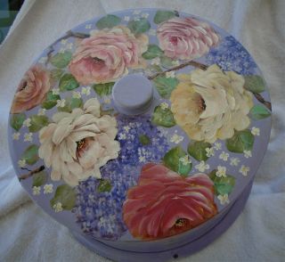 Vintage Cake Carrier With Hp Painted Shabby And Chic Roses And Hydrangeas