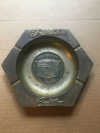 Vintage Mid - Century Franklin Cadillac Hand Hammered Brass Adverising Ash Tray
