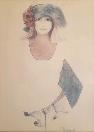 Vintage Christine Rosamond Lithograph 1973 Denim & Silk Large Framed Art Print 3