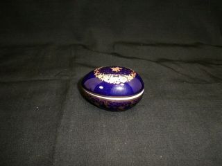 ❤️Limoges Castel France Cobalt Blue Gold Egg Shaped Trinket Box w Lid Vintage 2