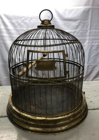 Vintage Art Deco Brass - Tone Bird Cage,  Hanging (kee)