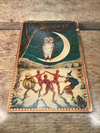 Antique Halloween Postcard Pub.  By Raphael Tuck & Sons Series 160 Witch Owl Old