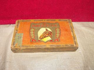 Vintage " The Harvester " Wood Cigar Box W/paper Label Sulky Horse Racing