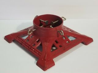 Vintage Red Ornate Cast Iron Christmas Tree Stand Heavy 14 " X 14’’ Base