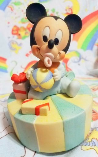 Adorable 1984 Baby Mickey Mouse Music Box Plays Happy Birthday Vintage