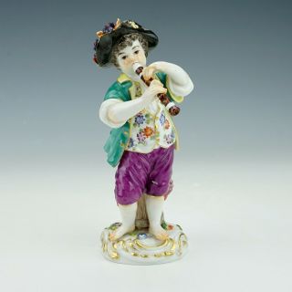 Antique Meissen Dresden Porcelain - Young Boy With Flute Figurine
