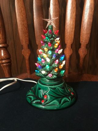 Vintage Ceramic Christmas Tree Small 10 " Holland Mold On Base Lighted