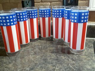 6 Vintage American Flag Drinking Glass Tumbler Stars & Stripes Red White & Blue