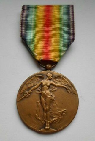 Belgium / Antique Art Nouveau Victory Angel Of Wwi Bronze Medal Pendant