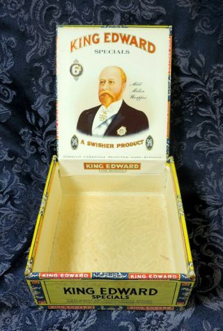 King Edward The Seventh " Specials " Vintage 6 Cents Cigar Box,  Empty Swisher 4.  5 "