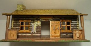 Vintage Marx Tin Litho Log Cabin " Bar - M - Ranch " House