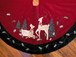 Vintage Embroidered Red Velvet Christmas Tree Skirt 2