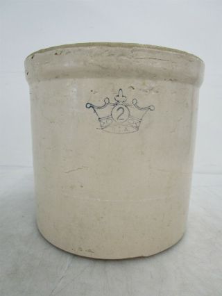 Antique Robinson Ransbottom 2 Gallon Blue Crown Stoneware Crock Pot Made In Usa