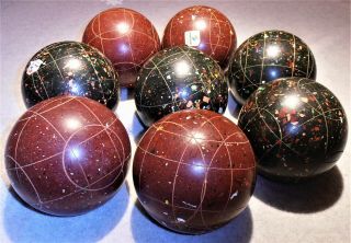 Vintage Sportcraft Bocce Ball Set - Black & Red W/ Flecks Etched - Made In Italy