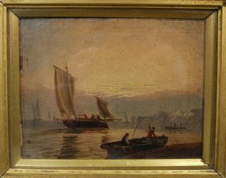 Rare Georgian Antique Oil Painting of Sailing Ships in Period Gilded Gesso Frame 2