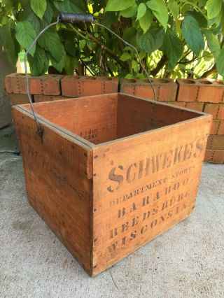 Vintage Wooden Egg Carrier Crate Schweke’s Baraboo Reedsburg Wisconsin Wood Box