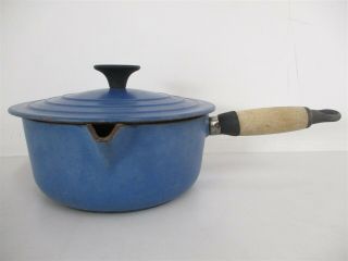 Vintage Le Creuset 18 Enameled Cast Iron Lapis Cobalt Blue Saucepan 6.  5 " Across
