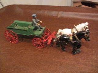 Vintage Antique 1900s Kenton Toys Cast Iron 2 Horse Drawn Delivery Wagon 15 " L
