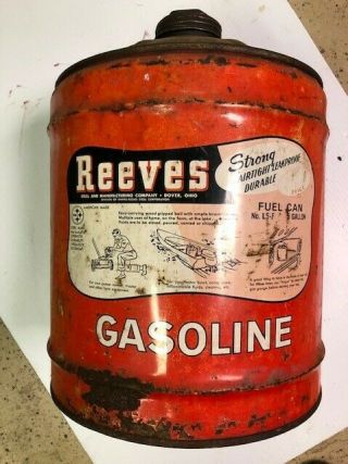 Vintage 5 Gallon Reeves Metal Gas Can 1116