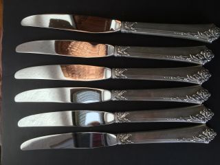 Six Vintage Oneida Heirloom Damask Rose Sterling Silver Handle Dinner Knives 9 "