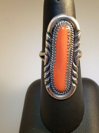 Vintage Navajo Native American Sterling Silver Coral Ring Sz 7 7.  3 Gr