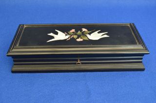 Large Antique 19th Century Pietra Dura & Ebony Box With Dove Design - Italian -