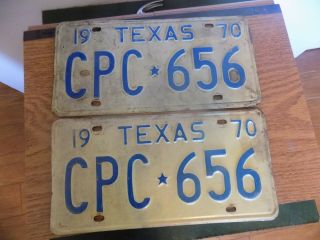 Vtg 1970 Texas Car Auto License Plate Pair Matched Set Unrestored Cpc 656