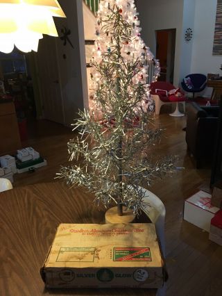 Vintage 3 Foot Silver Glow Stainless Aluminum Table Top Christmas Tree Arandell