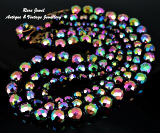 Vintage Jewellery Art Deco Glass Necklace Fabulous Bright Iridescent Beads