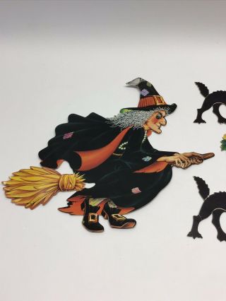 Vintage Beistle Halloween Decorations Paper Die Cut 1989 Witch Black Cat Pumpkin 2