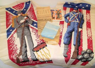 Vintage Cross Stitch Samplers Civil War Soldiers Patriotic Northern Southern