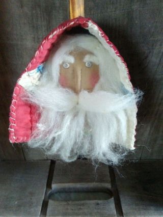 Primitive Folk Art Santa Claus Ooak Doll Ornie Christmas Vintage Quilt